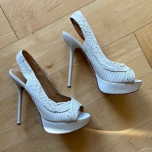 L.A.M.B braided leather white heels pumps